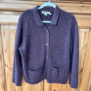 Eddie Bauer Sweater Vintage 90s Wool Silk Blend Collard Cardigan Button Up